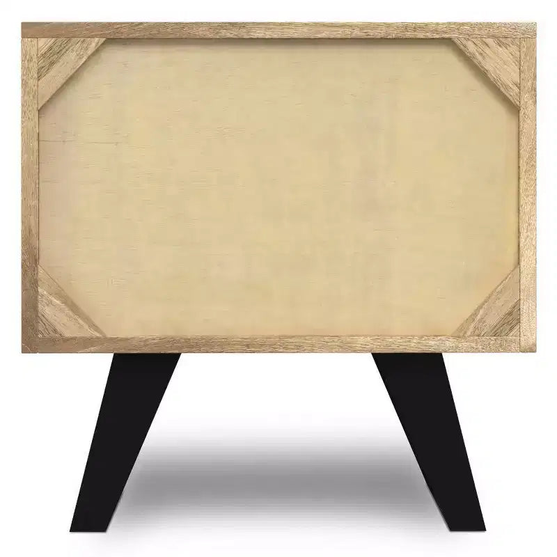 Table d'appoint WyndenHall Mitchell Naturel : Bois de manguier, design industriel moderne, quincaillerie métallique, tiroir de rangement