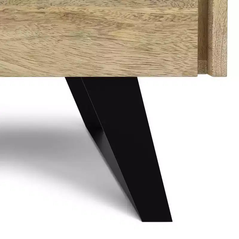 Table d'appoint WyndenHall Mitchell Naturel : Bois de manguier, design industriel moderne, quincaillerie métallique, tiroir de rangement