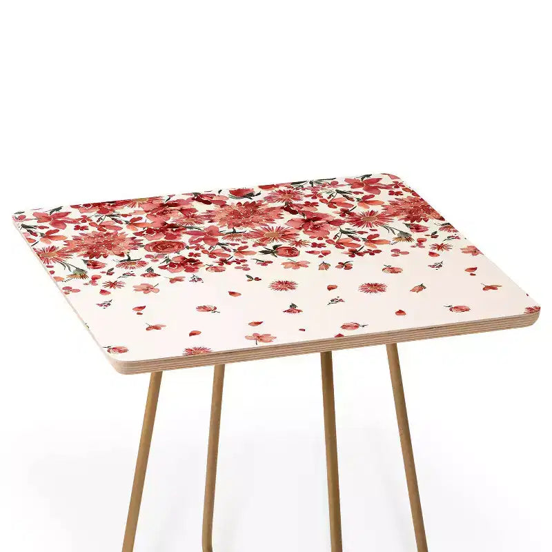 Table d'appoint latérale rouge Square Ninola Design Prairie Flowers Countryside Blanc/Doré - Deny Designs