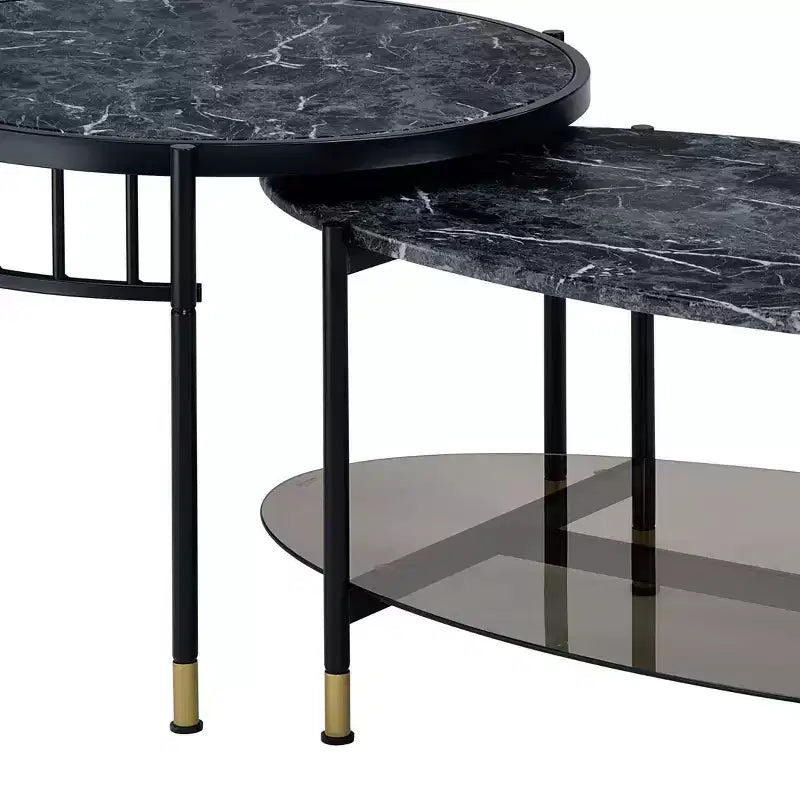 Ensemble de tables d'appoint rondes Acme Furniture Silas 40 po avec étagère : Fini marbre, base en métal