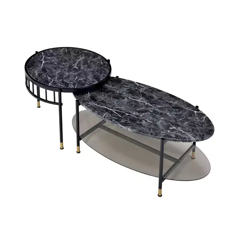 Ensemble de tables d'appoint rondes Acme Furniture Silas 40 po avec étagère : Fini marbre, base en métal