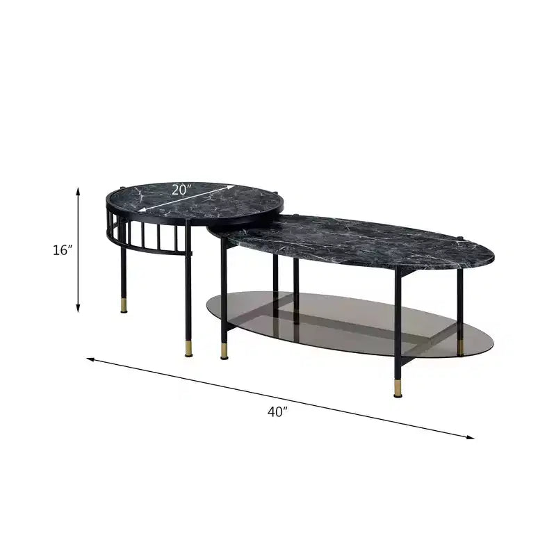 Ensemble de tables d'appoint rondes Acme Furniture Silas 40 po avec étagère : Fini marbre, base en métal