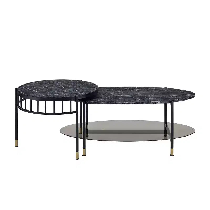 Ensemble de tables d'appoint rondes Acme Furniture Silas 40 po avec étagère : Fini marbre, base en métal
