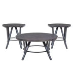 Powell 3pc Galway Wood Top and Charcoal Gray Metal Round Coffee and Side Table Set Charcoal Brown: Rustic Living Room Furniture Set