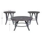 Powell Ensemble de 3 tables basses et d'appoint rondes Galway avec plateau en bois et métal gris anthracite marron charbon de bois : Ensemble de meubles de salon rustiques