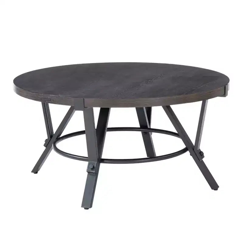 Powell Ensemble de 3 tables basses et d'appoint rondes Galway avec plateau en bois et métal gris anthracite marron charbon de bois : Ensemble de meubles de salon rustiques