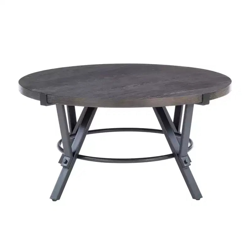 Powell Ensemble de 3 tables basses et d'appoint rondes Galway avec plateau en bois et métal gris anthracite marron charbon de bois : Ensemble de meubles de salon rustiques