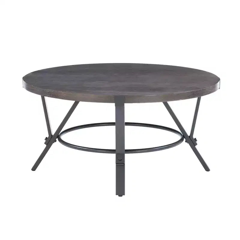 Powell Ensemble de 3 tables basses et d'appoint rondes Galway avec plateau en bois et métal gris anthracite marron charbon de bois : Ensemble de meubles de salon rustiques
