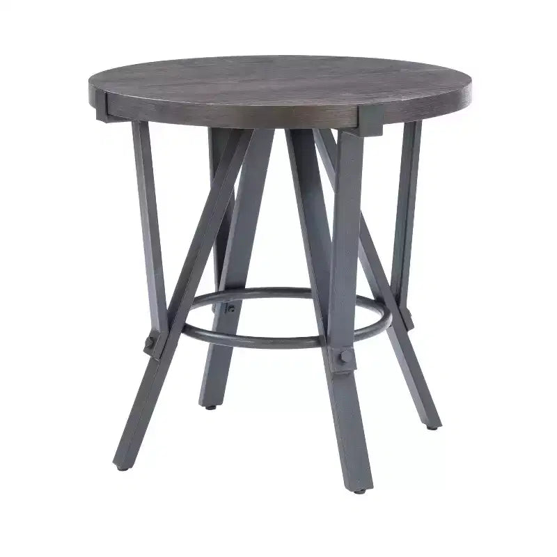 Powell Ensemble de 3 tables basses et d'appoint rondes Galway avec plateau en bois et métal gris anthracite marron charbon de bois : Ensemble de meubles de salon rustiques