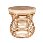 Table d'appoint Orinda avec plateau en bois, 22,44 po, Est sur Main, Beige : Aucun assemblage requis, Bois de manguier, Cadre en rotin