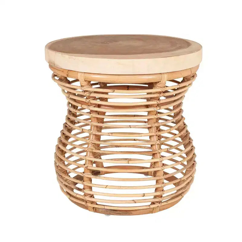 Table d'appoint Orinda avec plateau en bois, 22,44 po, Est sur Main, Beige : Aucun assemblage requis, Bois de manguier, Cadre en rotin