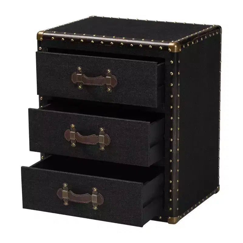 Table d'appoint Baxton Studio Mallison Canvas 3 tiroirs Noir/Marron