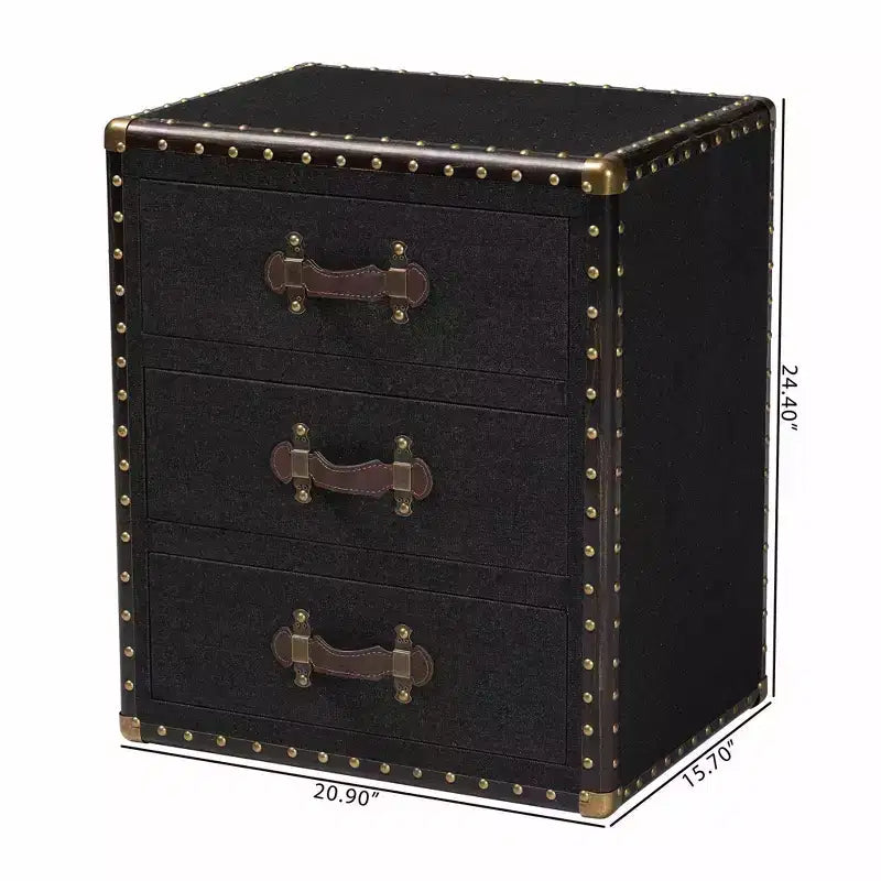 Table d'appoint Baxton Studio Mallison Canvas 3 tiroirs Noir/Marron