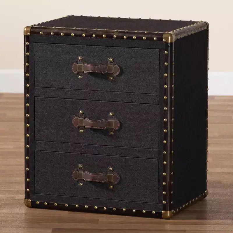 Table d'appoint Baxton Studio Mallison Canvas 3 tiroirs Noir/Marron