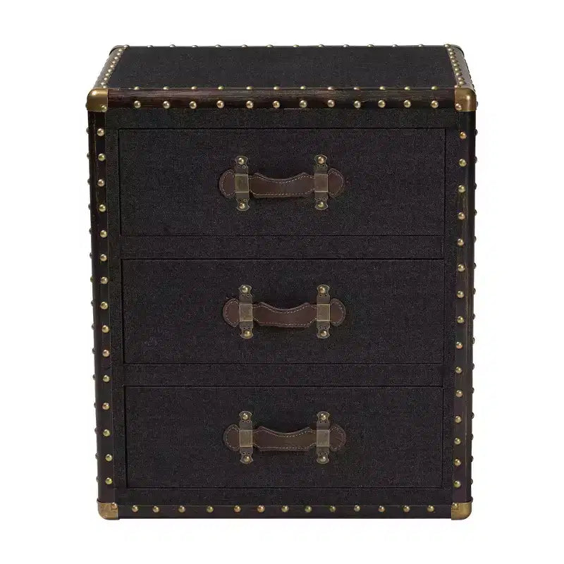 Table d'appoint Baxton Studio Mallison Canvas 3 tiroirs Noir/Marron