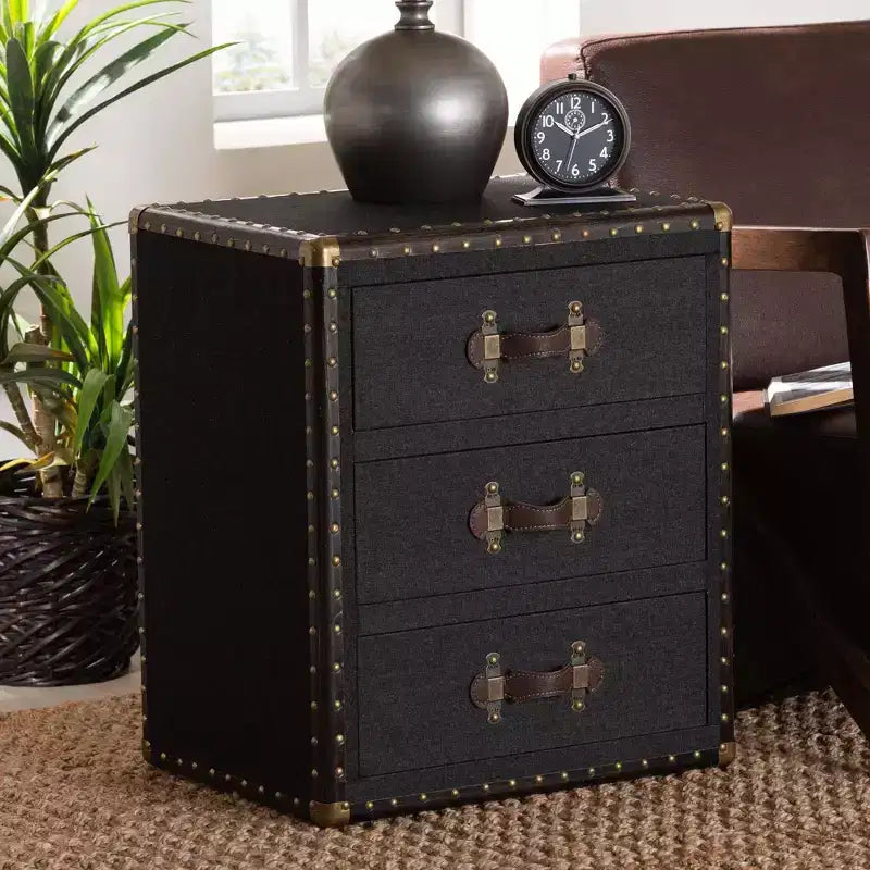 Table d'appoint Baxton Studio Mallison Canvas 3 tiroirs Noir/Marron