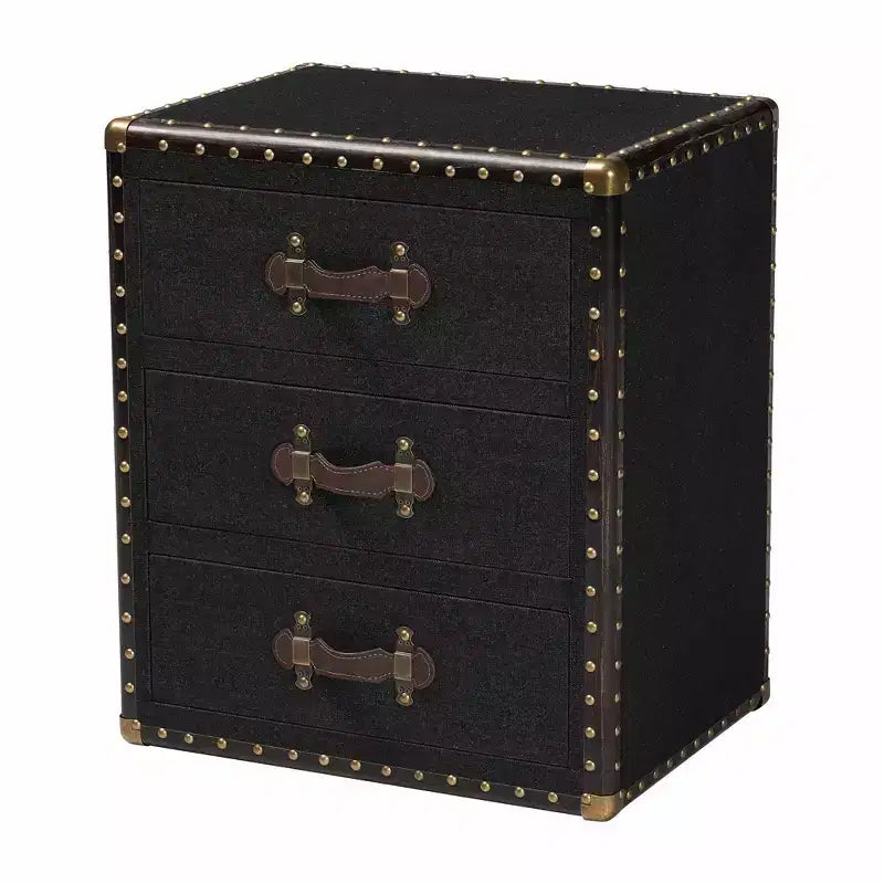 Table d'appoint Baxton Studio Mallison Canvas 3 tiroirs Noir/Marron