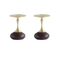 Manhattan Comfort Set of 2 Patchin End Tables with Round Metal Base and Gold Tabletop Brown Wood