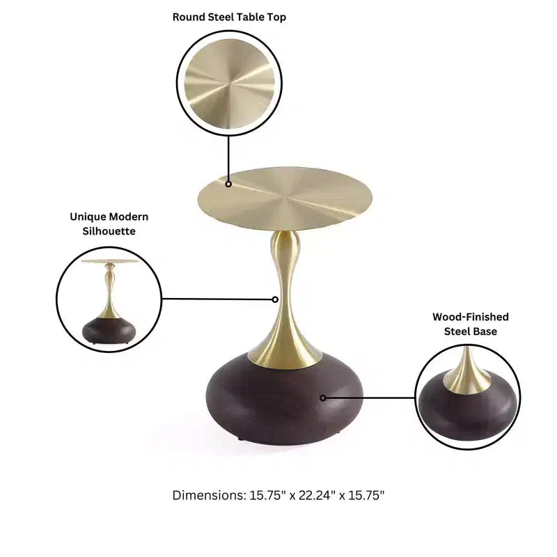 Manhattan Comfort Lot de 2 tables d'appoint Patchin avec base ronde en métal et plateau de table doré en bois marron