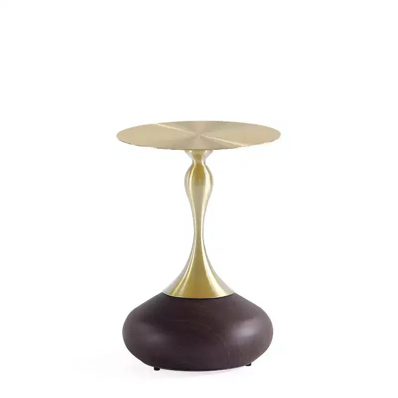 Manhattan Comfort Lot de 2 tables d'appoint Patchin avec base ronde en métal et plateau de table doré en bois marron