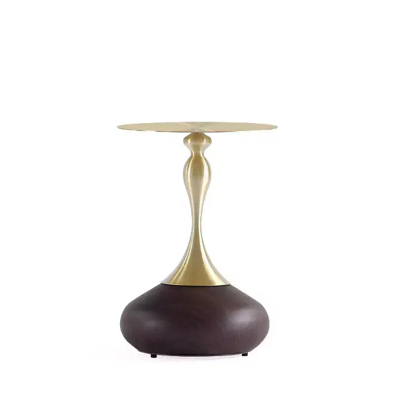 Manhattan Comfort Lot de 2 tables d'appoint Patchin avec base ronde en métal et plateau de table doré en bois marron