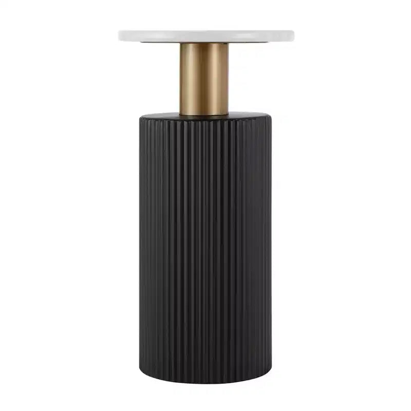 Danya B. Fritz Table d'appoint colonne moderne du milieu du siècle, plateau en stratifié effet marbre blanc/noir