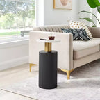Danya B. Fritz Table d'appoint colonne moderne du milieu du siècle, plateau en stratifié effet marbre blanc/noir