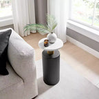 Danya B. Fritz Table d'appoint colonne moderne du milieu du siècle, plateau en stratifié effet marbre blanc/noir