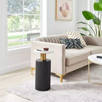 Danya B. Fritz Table d'appoint colonne moderne du milieu du siècle, plateau en stratifié effet marbre blanc/noir