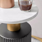 Danya B. Fritz Table d'appoint colonne moderne du milieu du siècle, plateau en stratifié effet marbre blanc/noir