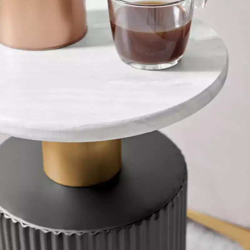Danya B. Fritz Table d'appoint colonne moderne du milieu du siècle, plateau en stratifié effet marbre blanc/noir