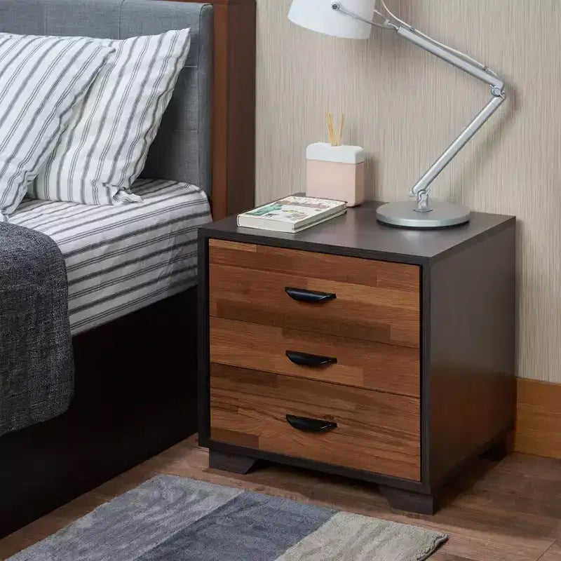 Table d'appoint Eloy 20" Acme Furniture finition noyer/espresso : plateau rectangulaire en MDF, pieds en bois, tiroir de rangement