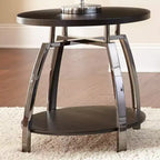 Table d'appoint Coham Silver Shield et Nickel - Steve Silver Co. : Stratifié bois, Structure métallique, Forme ronde