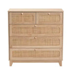 Elsbeth Wood and Natural Rattan 5 Drawer Storage Cabinet Oak Brown/Natural Brown - Baxton Studio