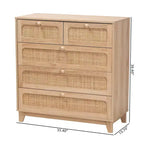 Commode de rangement Elsbeth en bois et rotin naturel à 5 tiroirs Chêne brun/brun naturel - Baxton Studio