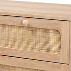 Commode de rangement Elsbeth en bois et rotin naturel à 5 tiroirs Chêne brun/brun naturel - Baxton Studio