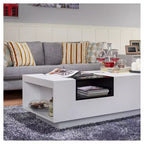 Table basse bicolore moderne 24/7 Shop At Home Camie Blanc : Rangement, Verre trempé, Rectangulaire, Salon, Capacité de 34 kg