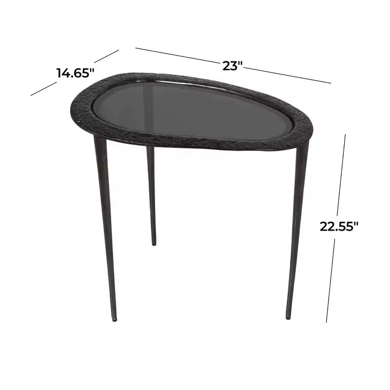 Olivia & May Table d'appoint ovale abstraite en aluminium avec plateau en verre teinté noir