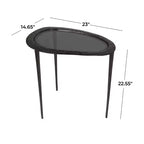 Olivia & May Table d'appoint ovale abstraite en aluminium avec plateau en verre teinté noir