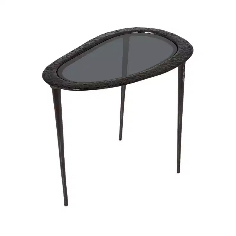 Olivia & May Table d'appoint ovale abstraite en aluminium avec plateau en verre teinté noir