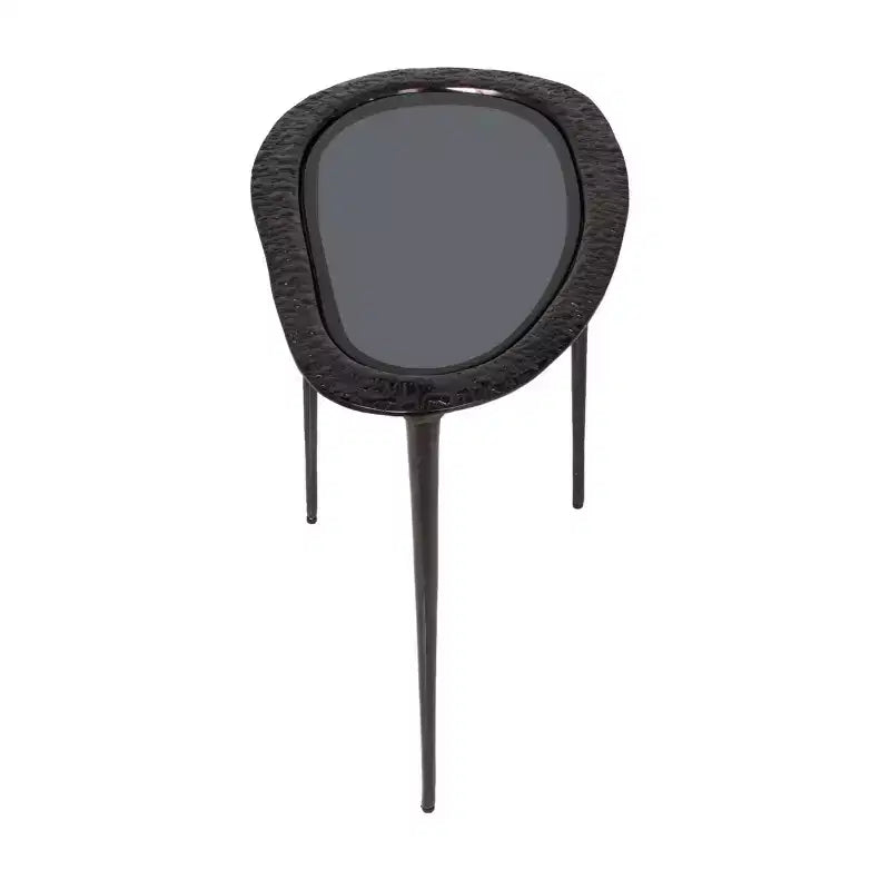 Olivia & May Table d'appoint ovale abstraite en aluminium avec plateau en verre teinté noir