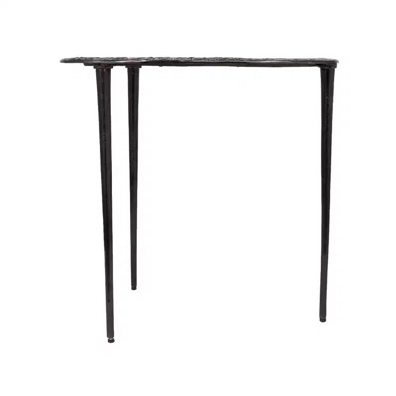 Olivia & May Table d'appoint ovale abstraite en aluminium avec plateau en verre teinté noir