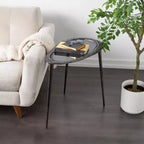 Olivia & May Table d'appoint ovale abstraite en aluminium avec plateau en verre teinté noir