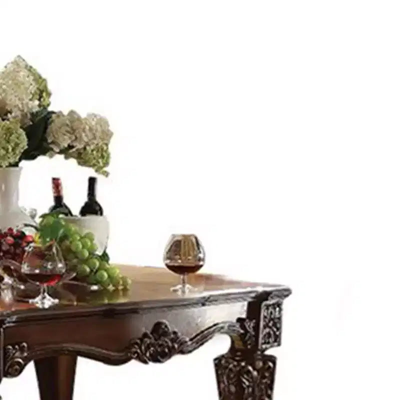 Table d'appoint Vendome 54" finition cerisier - Acme Furniture : pieds carrés en bois tourné, motifs floraux