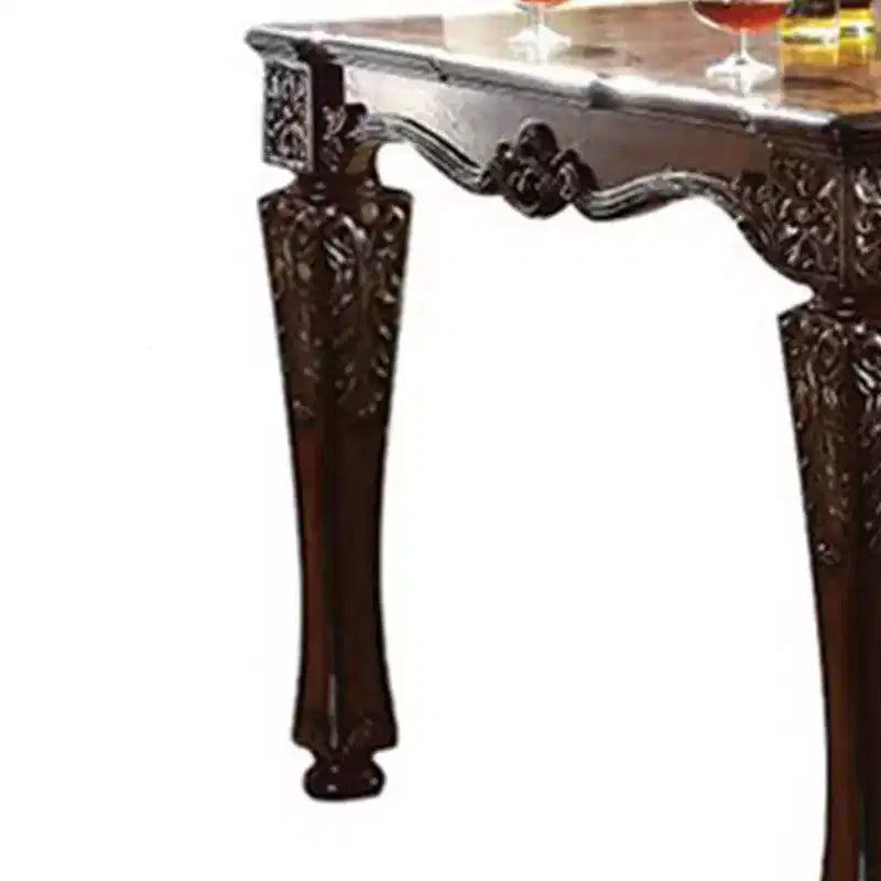 Table d'appoint Vendome 54" finition cerisier - Acme Furniture : pieds carrés en bois tourné, motifs floraux