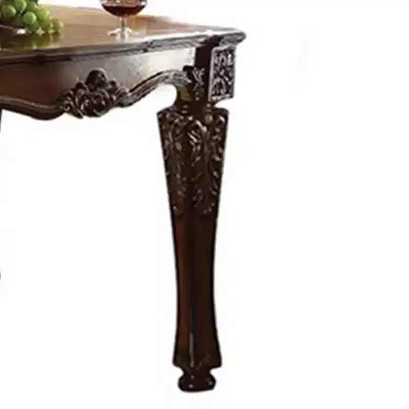 Table d'appoint Vendome 54" finition cerisier - Acme Furniture : pieds carrés en bois tourné, motifs floraux