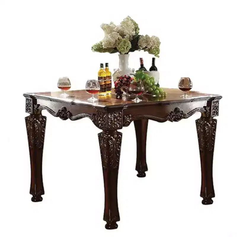 Table d'appoint Vendome 54" finition cerisier - Acme Furniture : pieds carrés en bois tourné, motifs floraux