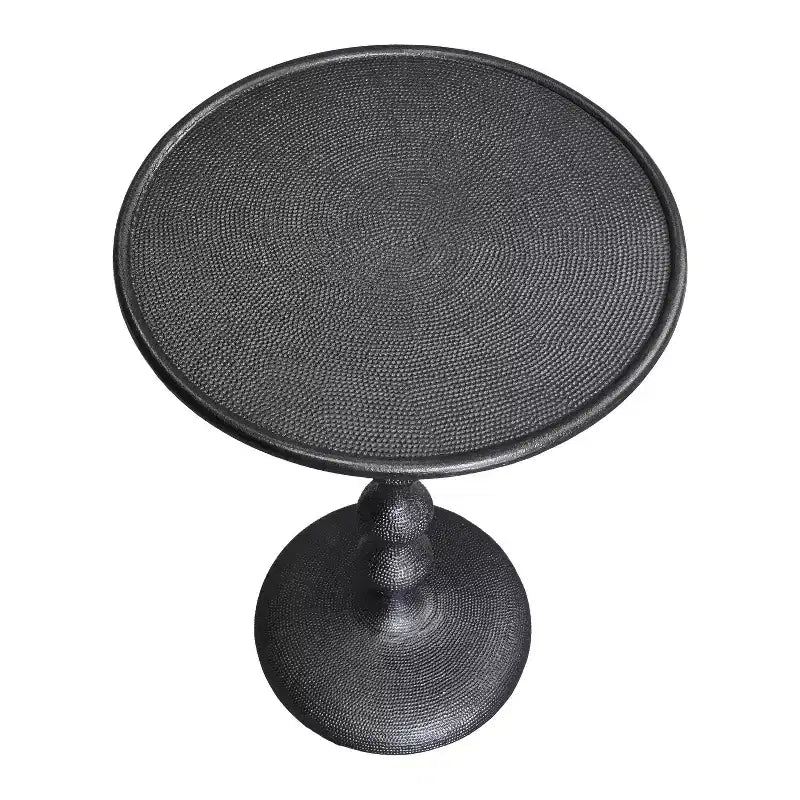 Table d'appoint Urban Port ronde 22 po en fonte d'aluminium texturée martelée, noire
