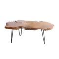 Olivia & May Teak Wood Handmade Live Edge Coffee Table with Black Metal Hairpin Legs Brown