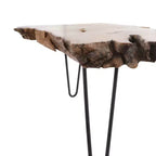 Table basse Olivia & May en bois de teck fait main avec bord naturel et pieds épingles en métal noir, marron